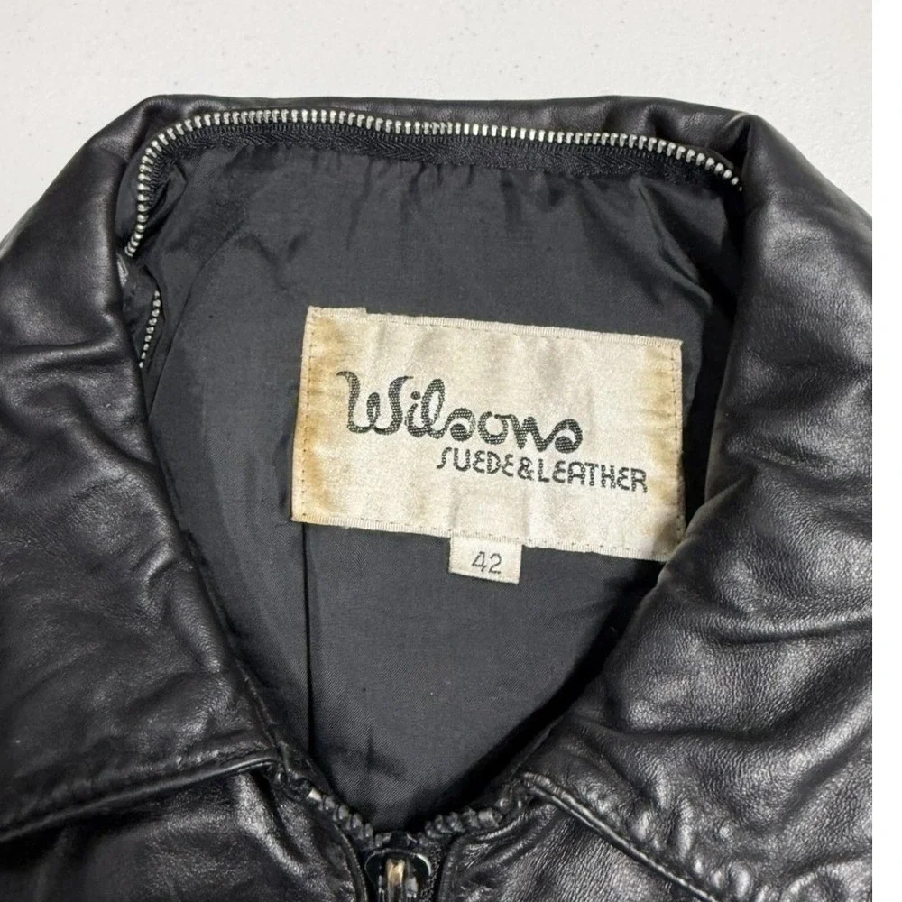 Wilsons Suede & Leather Mens Black Leather Zip Up Jacket Size 42 Vintage Moto - Picture 3 of 7